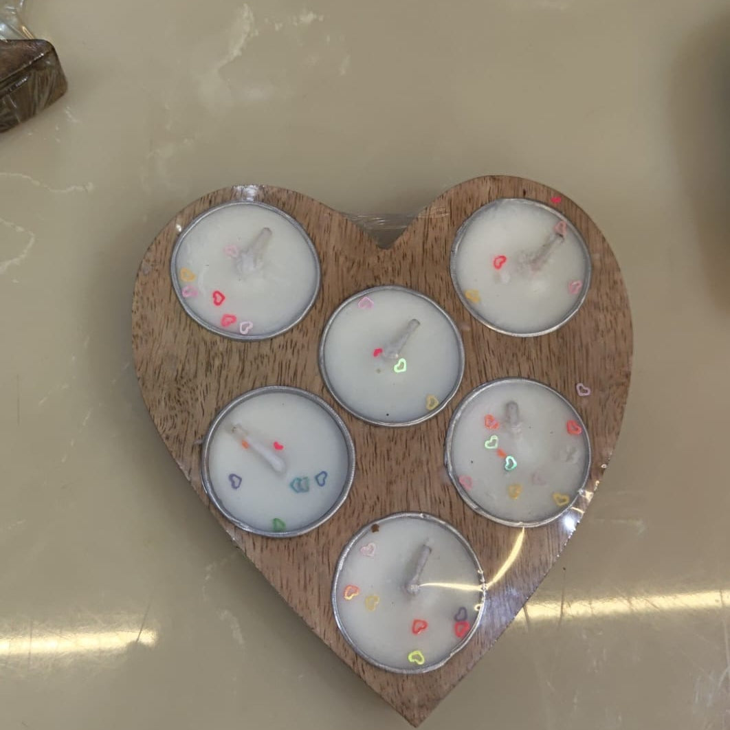 Heart shape Wooden Candle set