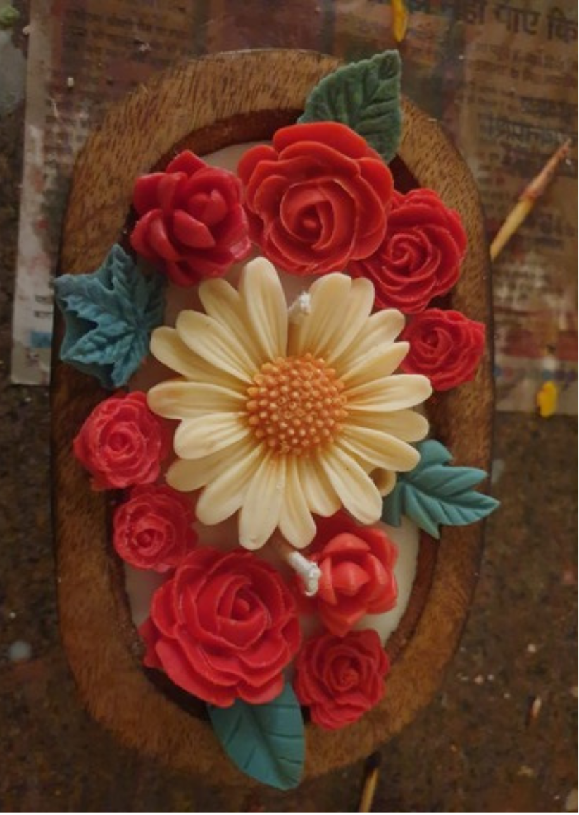 Rose Boat Wooden Candle