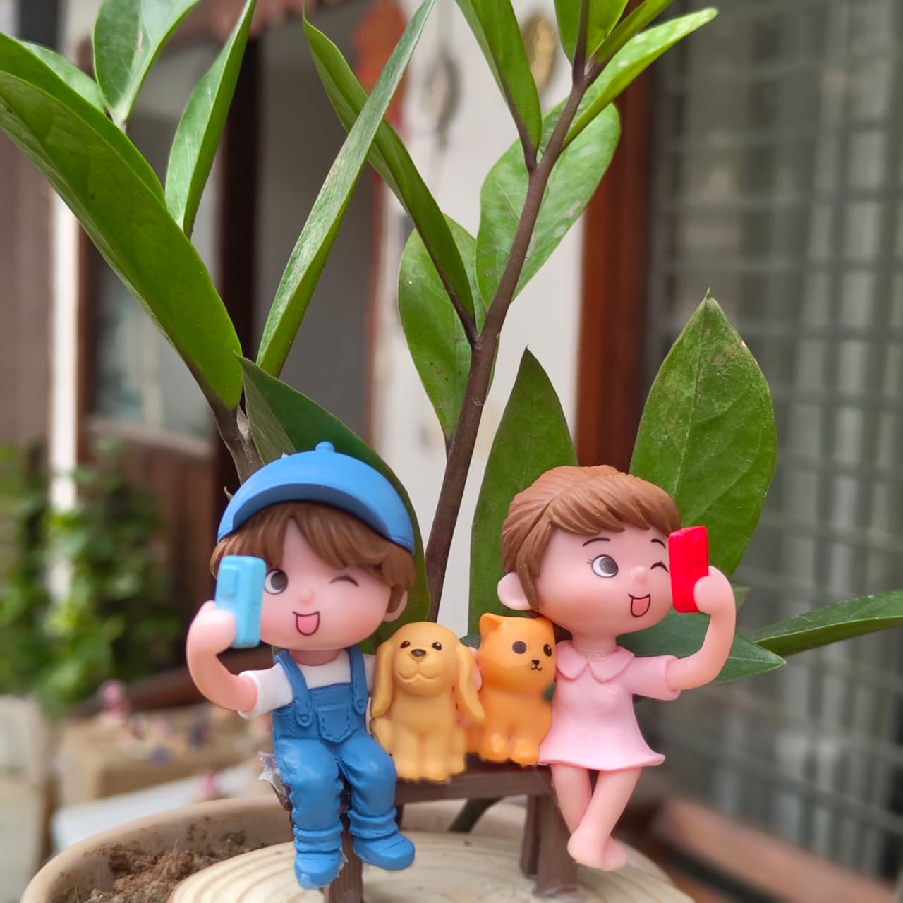 Boy Girl Selfie with Pets Miniature