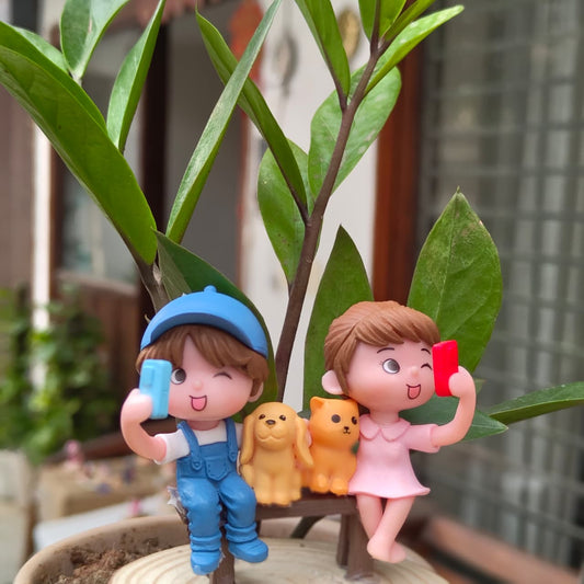 Boy Girl Selfie with Pets Miniature