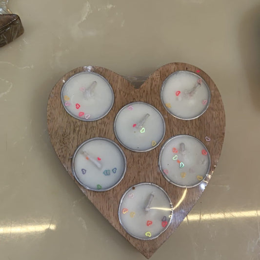 Heart shape Wooden Candle set