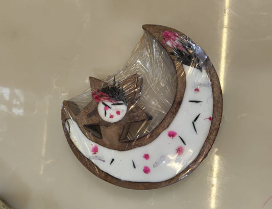 Moon star Wooden Candle