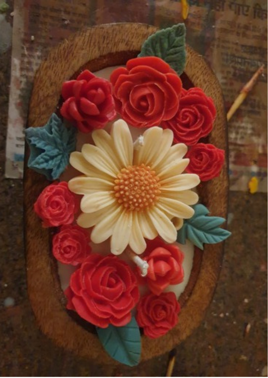 Rose Boat Wooden Candle
