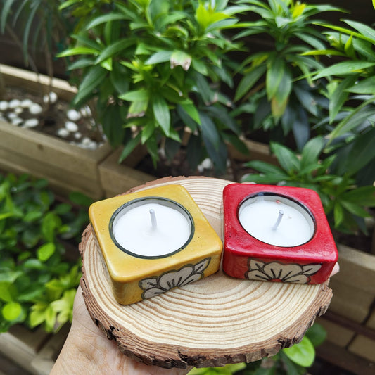 Square Ceremic wooden Candle - single pieace